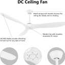 60 Inch Indoor/Outdoor Ceiling Fan with Remote Control,Modern White Ceiling Fan with Reversible Quiet DC Motor,3 ABS Blades for Living Room,Bedroom,Patios,Farmhouse