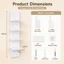 2PCS 5 Tiers Floating Wall Shelf, Small Vertical White Floating Shelf for Narrow Spaces, Modern Wall-Mounted Decorative Shelves for Bedroom Living Room, Lightweight Wood-Plastic