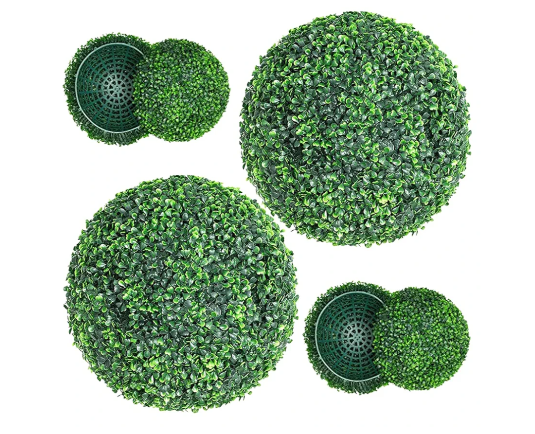 Artificial Plant Boxwood Topiary Balls 2PCS 15.7" UV Protected 4 Layers Faux Plants Decorative Balls for Outdoor Patio Garden Balcony Backyard and Indoor Home Wedding Decoration, Dark Green