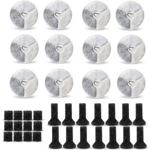 Water Fountain 12 Packs Dog Water Fountain Filters & 12 Packs Pump Filters Sponges Replacement&12Packs Sponge Stick, Pet Water Fountain Filter