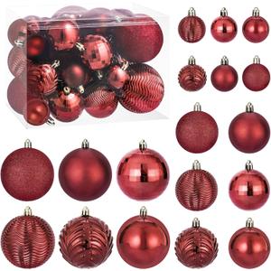 36 Pieces Christmas Ball Decoration Set, Shatterproof Hanging Christmas Xmas Tree Ornaments, Indoor & Outdoor Decoration for Wreath and Party Decorations (Red)