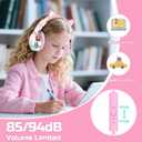 QearFun Kids Cat Ear Headphones Wired with Mic, 85/94dB Safe Volume Limit, Sparkly Wired Headset, Foldable, Sharing Port & Tangle-Free Cord for School, Chromebook, Tablet, Travel, Boys & Girls