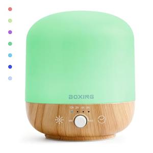 BOXING 300ML Essential Oil Diffuser, Diffusers for Home&Large Room, Aromatherapy Diffuser with 7 Colors Night Light Perfect for Bedroom Baby, Stepless Knob Control,Timer,Quiet,Auto Shut Off,White&Wood