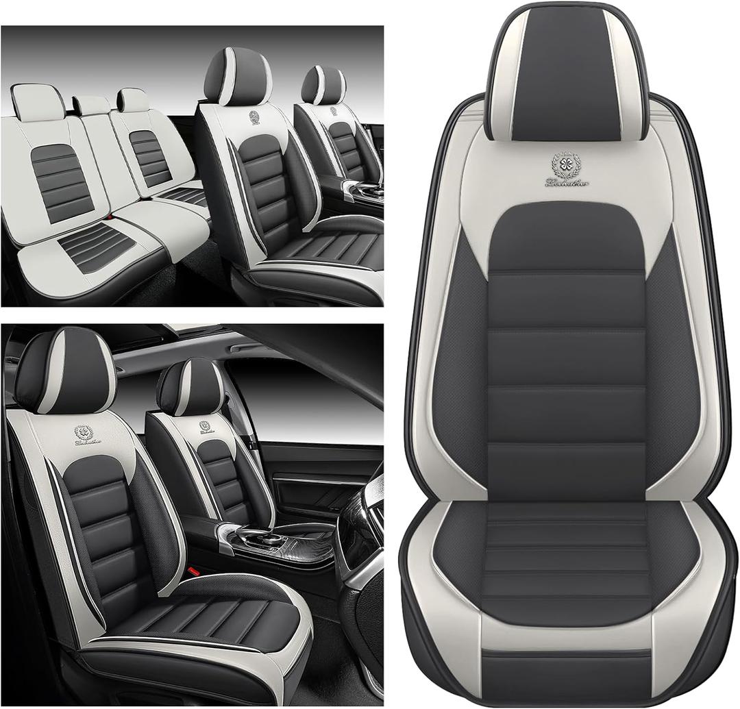 Car Seat Covers Fit for Toyota Corolla Cross 2022-2025, Waterproof PU Leather Car Seat Protector Full Set, Auto Seat Covers for Car(Gray&White,Full Set)