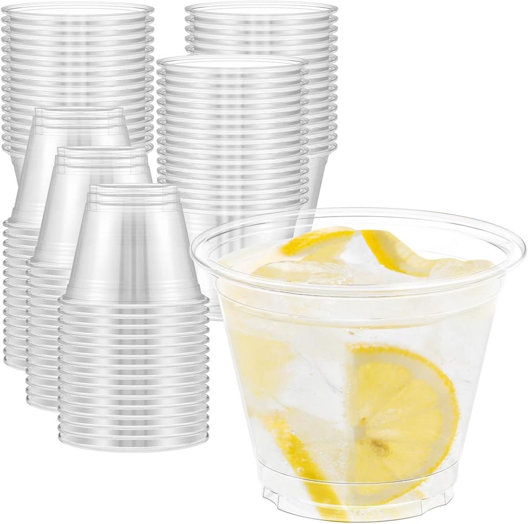 Dealusy 100 Pack 9 oz Clear Plastic Cups, Sturdy & Food Safe Disposable Plastic Cups for Wine Cocktail Punch