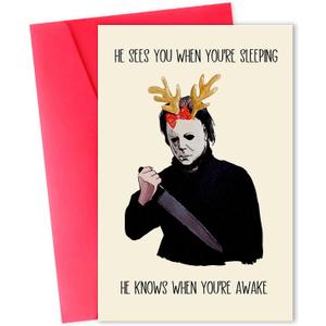 6 x Creepy Michael Myers Christmas Cards Gifts for Women Men, Christmas Gift for Him Her, Horror Movies Killer Xmas Card, Christmas Holiday Card, Holiday Gifts Idea, Funny Christmas Gifts for Friend Family (BX045)