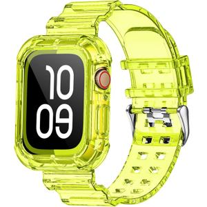 Clear Watch Band for Apple Watch 42mm 44mm 45mm 46mm Jelly Crystal Bumper Case Band for Women Men Compatible with Apple iWatch Series 11 10 9 8 7 SE 6 5 4 3 2 1 (Yellow)