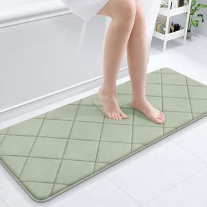 OLANLY Memory Foam Bath Mat 47x20, Ultra Soft and Absorbent Bathroom Rugs, Machine Washable, Comfortable Bath Carpet for Bathroom Floor, Tub and Shower, Sage Green
