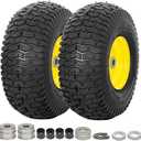 WEIZE 15x6.00-6 Front Tires and Wheel Assembly for John Deere Riding Mowers, Compatible with John Deere 100 and 300 Series, 3" Offset Hub, 3/4" or 5/8" or 1/2" Bushings, 400lbs Capacity, Set of 2