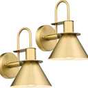 Wall Sconces Set of 2, HWH 1-Light Gold Bathroom Light Fixtures, Modern Barn Wall Lamp with Metal Shade, Indoor Wall Sconce Lighting for Bedroom Kitchen, Gold Finish, 5HZG56B-2 BG, Medium