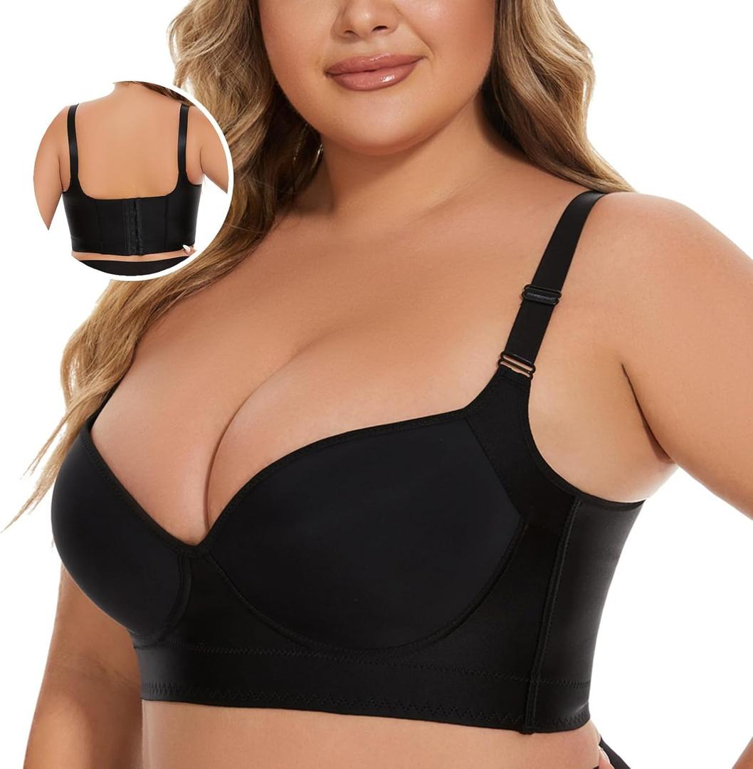 Push Up Bras for Women Plus Size Full Coverage Wide Straps Bra,Back Fat Smoothing Comfortable T-Shirt Bra(36C-46F) (44E, Black)