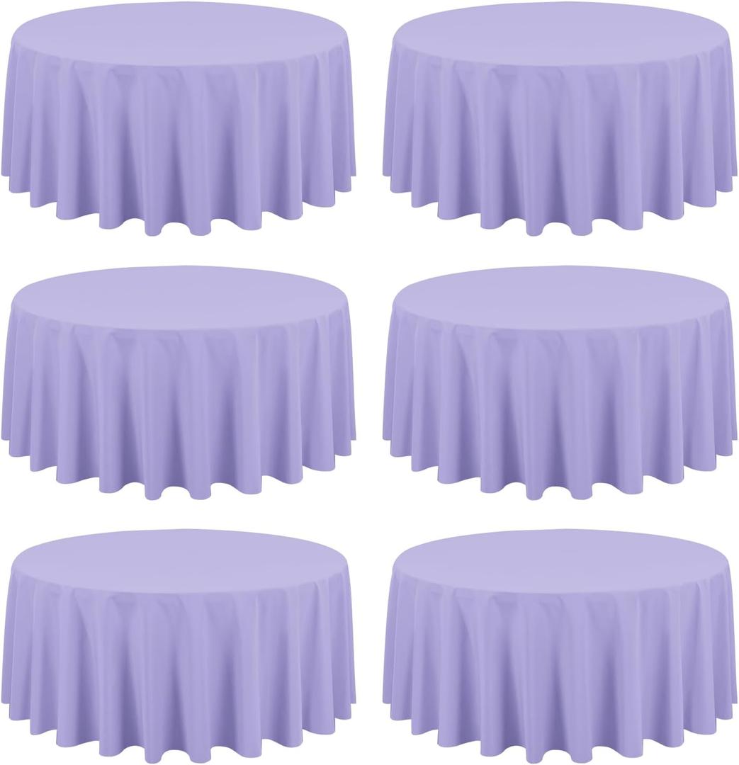 6 Pack Lavender Round Tablecloths - 90 Inch, Polyester Table Cover, Stain and Wrinkle Resistant Washable Fabric, Perfect for Wedding Banquet Parties