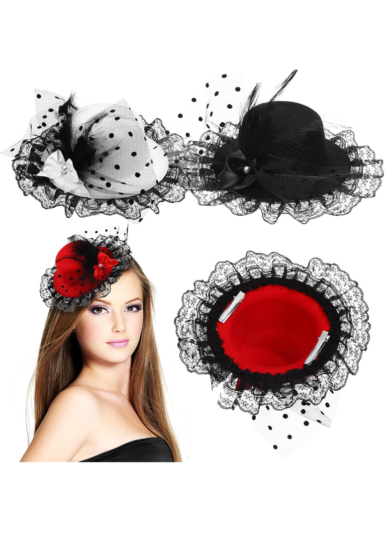 Mini Tea Party Hats Feather Fascinators Mini Top Hat Hair Clip Fascinator Hair Clip Fancy Hair Fascinators Bow Hair Barrette For Women Ladies, 20 x 20 x 6