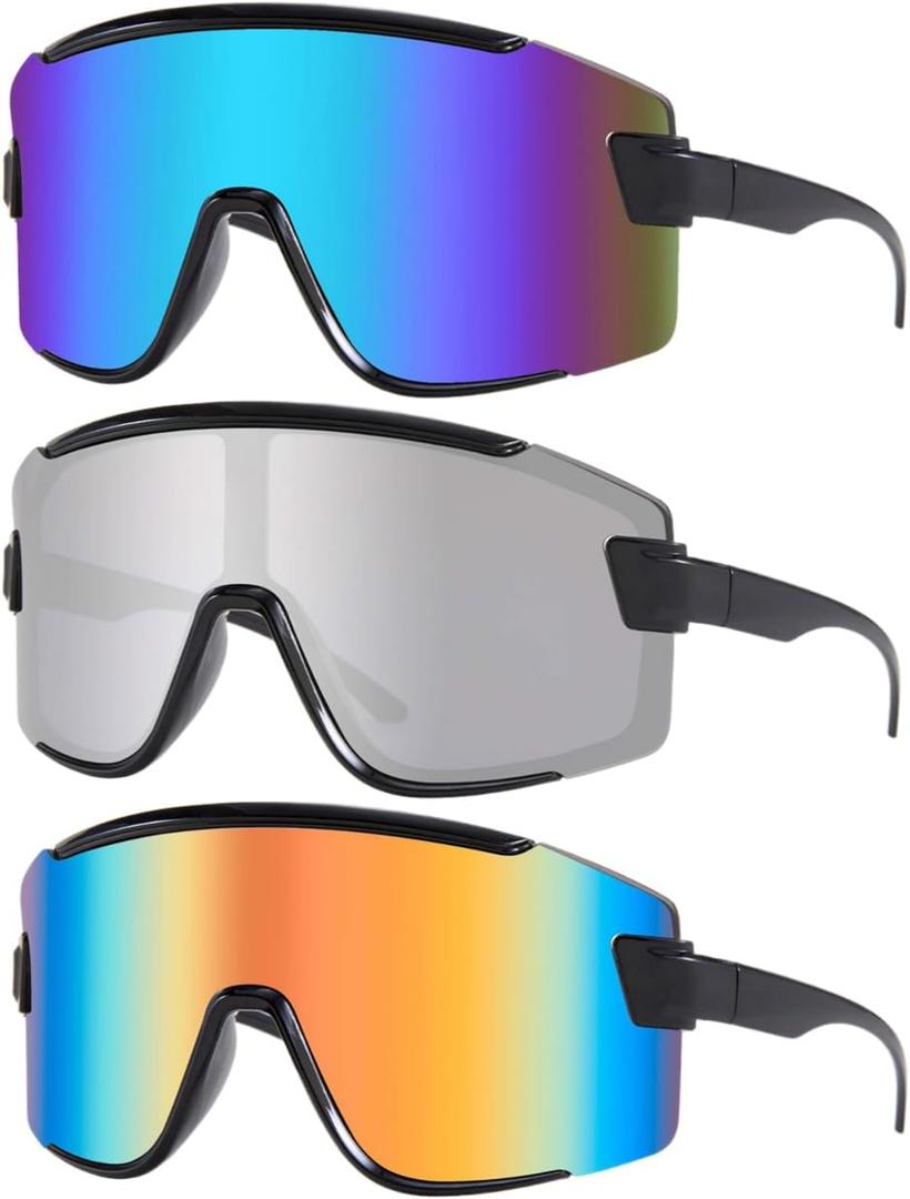 Karsaer Vision Big Shield Wraparound Sunglasses Rave for Men Women Neon Sun Visor Glasses Cycling Ski Shades 80s 90s (Blue + Silver + Red Rainbow)