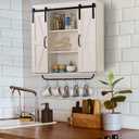 RUSTOWN Rustic Wood Wall Storage Cabinet with Two Sliding Barn Door, 3-Tier Decorative Farmhouse Vintage Cabinet for Kitchen Dining, Bathroom, Living Room, Vintage White, 30.7 inches x 27.6 inches x 7 inches