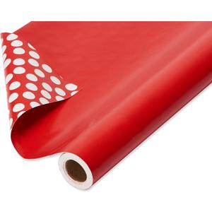 American Greetings Jumbo Reversible Red Wrapping Paper Roll for Christmas, Valentine's Day or Any Occasion (175 sq. ft., 1 Extra Large Roll-30 in. x 70 ft.) White Polka Dots