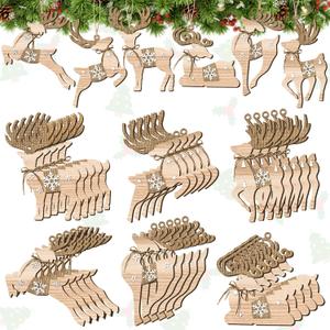Gerrii 36 Pcs Christmas Wooden Reindeer Ornament for Christmas Tree Vintage Reindeer Decoration Wood Elk Cutouts for Xmas Tree Door Hanging
