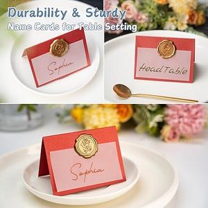 Parvigo 25 Pack Name Cards for Table Setting, Place Cards with Antique Gold Rose Wax Seal Sticker for Wedding, Table Tent Card Stock Handmade Decor for Party, Dinner, Home (Pearlized Wine Red)