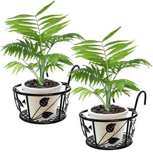 Tosnail 2-Pack Metal Plant Holders for Indoor Outdoor Railings, Fence Plant Hangers, Hanging Flower Baskets for Porch, Balcony, Stair Railing, Black