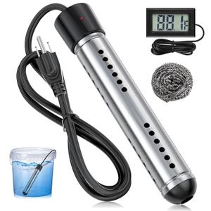 2000W Immersion Water Heater, Portable Water Heater Electric with Real-Time LCD Thermometer Control, with 304 SS Guard Fast Heats up 5 gallons Water in Minutes for Bucket, Basin, Bathtub, Small Pool