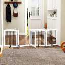 PUPETPO Freestanding Dog Gate with Door, Pet Gate for Stairs, 80 inch Wide Pet Barrier Indoor, Dog Fences Indoor, Support Feet Included, 4 Panels, 24" Tall, White & Black