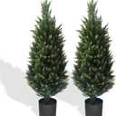 Artificial Topiary Tree - 2 Pack 37Inch Artificial Cedar Topiary Trees, UV Protection Potted Shrubs for Front Door, Durable 5" Wide Heavy Duty Pots for Outdoor & Indoor Decor