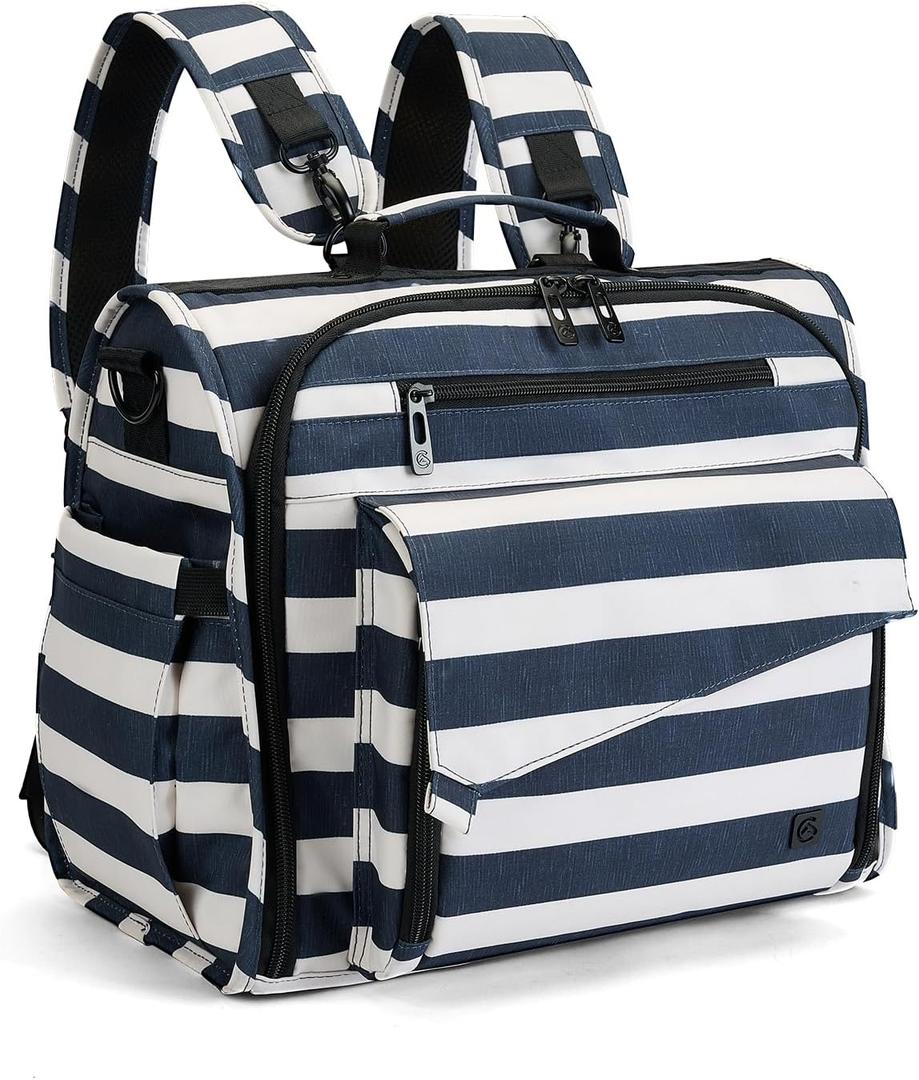 ALLCAMP Diaper Bag Large, Support Baby Stroller, Converted Into a Tote Bag (Blue White)