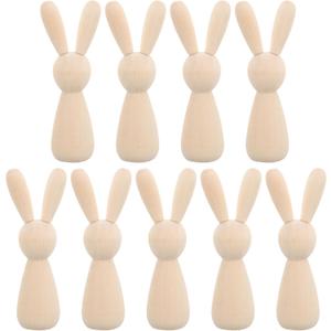10pcs Unfinished Wooden Rabbit Models Unpainted Wood Rabbit Figures Blank Animal Bodies for DIY Craft Art Decorations