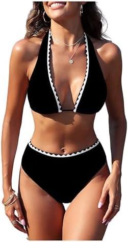 ZAFUL Womens High Waisted Bikini Sets Halter Floral Shell Stitch 2 Piece Swimsuits V Neck Tummy Control Bathing Suits Medium, Black  ZAFUL Womens High Waisted Bikini Sets Halter Floral Shell Stitch 2 Piece Swimsuits V Neck Tummy Control Bathing Suits Medium, Black