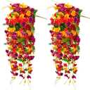 Artificial Flowers for Outdoors Faux Hibiscus Flowers 2 Pack UV Resistant Fake Hanging Plants with Silk Leaves Flexible Vines for Patio Front Door Porch Planter Home Indoor Summer Fall Decor