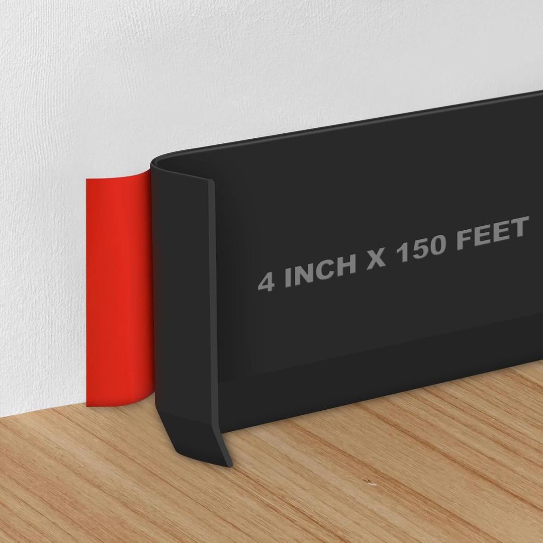 Storystore Wall Baseboard Trim 4 Inch x 150 Feet, Flexible Self-Adhesive Rubber Baseboard for Walls, Peel and Stick Wall Molding Trim