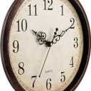 Bernhard Products Vintage Brown Wall Clock Silent Non Ticking 12 Inch Quality Quartz Battery Operated Round Decorative Easy to Read for Home Kitchen Living/Dining Room Bedroom Office Classroom School