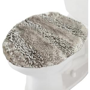 Soft Chenille Microfiber Bathroom Toilet Lid Cover, Machine Washable Seat Covers, 22.8 x 19.7'', Stays in Place Rubber Backing, Fits Most Round, Elongated and Oblong Lids, Accessories Decor
