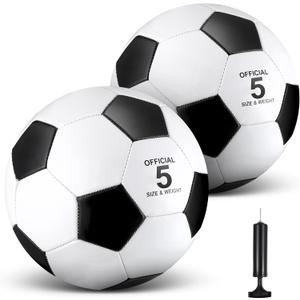 HyDren 2 Pcs Soccer Balls with Pump Official Size Soccer Ball for Game Training Back to School Indoor Outdoor Sport Gift for Child Youth Adult (Simple Style)