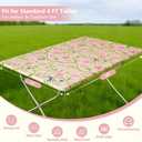 Rectangle Picnic Table Cloth, Elastic Waterproof Fitted Vinyl Tablecloths for 4 Foot Tables, Wipeable Flannel Backed Table Covers for Dining, Camping, Outdoor(Pink Flower,24"x48")
