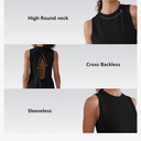 Workout Tank Tops for Women Cross Backless Sleeveless Loose Fit Athletic Tops Athletic Yoga Gym Running Shirts, Mlack, Size L