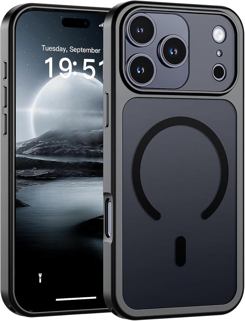 SUPFINE Magnetic for iPhone 17 Pro Max Case (Compatible with MagSafe)(Military Grade Drop Protection)(Camera Protection) Translucent Matte Shockproof Phone Cover 2025, Black