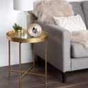 Kate and Laurel Celia Metal Foldable Round Accent Table, 18.25" x 18.25" x 22", Glass Surface and Gold Frame, Modern Minimalist Design and Detachable Magnetic Tabletop