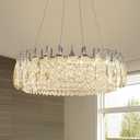 Siljoy Modern Crystal Chandelier 23.6" Chrome K9 Crystal Chandeliers LED Adjustable Round Chandelier for Dining Room Luxury 3 Tiers Pendant Ceiling Light Fixture for Living Room Kitchen Bedroom