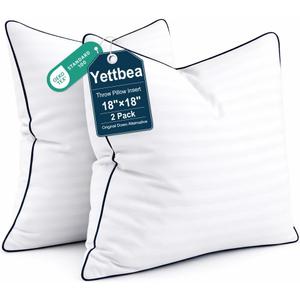 Yettbea 18x18 Inches Pillow Inserts Set of 2- Premium Soft Down Alternative Fill, Decorative Throw Pillows for Couch, Bed & Sofa, Supportive White Striped Bedroom Pillow Forms
