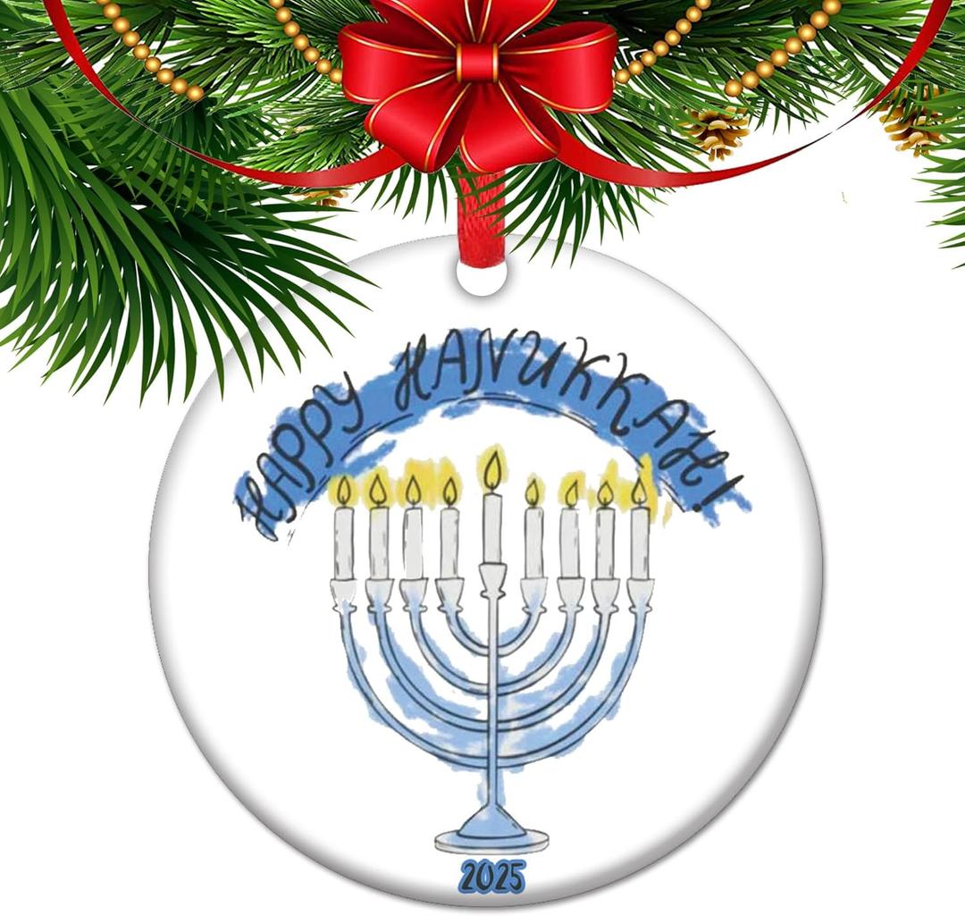 Happy Hanukkah 2025 Ornament - Festive Hanukkah Gift & Holiday Decor, Cute Jewish Keepsake for Menorah Season, Chanukah Celebration Decoration