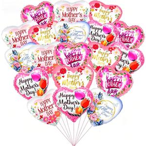 KIPETTO Happy Mother's Day Balloons 20Pcs 18inch Aluminum Foil Balloons Heart Balloons for Mother's Day Birthday Party Decorations