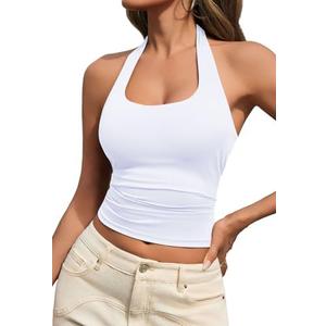 MAOECO Womens Tank Tops Sexy Halter Neck Going Out Tops Summer 2025 Trendy Backless Workout Shirts Sleeveless Y2k Clothes, XS