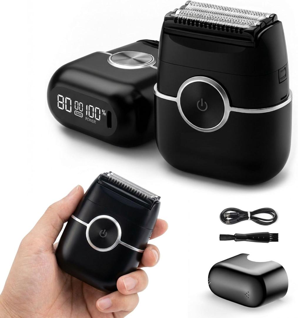Electric Razor for Men, Portable Foil Shaver with Beard Trimmer, USB-C Fast Charging, IpX7 Waterproof Wet/Dry, Mini Pocket Travel Shaver for Home, Gym and Trips.