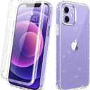 Diaclara Clear Glitter Full Body Rugged Designed for iPhone 12/12 Pro Case | Built-in Touch Sensitive, Anti-Scratch Screen Protector, Soft TPU Bumper, 6.1"