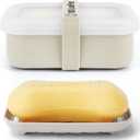 Compact Leakproof Travel Soap Case with Lid & Silicone Strap - Portable Draining Soap Bar Holder for Gym, Bathroom, Camping - Lightweight Silicone Soap Dish Container (Off-White)