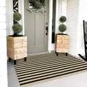 OJIA Washable Outdoor Rug 3'x5', Black and Tan Striped Outdoor Porch Rug Entryway Rugs Indoor Front Door Mat Outside Entrance Cotton Floor Carpet for Entry/Patio/Bedroom/Living Room