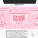Pink Kawaii Anime Gaming Mouse Pad XXL, Strawberry Milk Mousepad Large, Aesthetic Laptop Keyboard Mats, Full Desk Mouse Mat for Women Girl 31.5X15.7 in (Pastel Game Over)