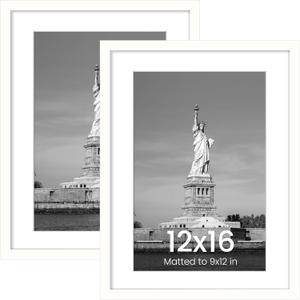 ENJOYBASICS 12x16 Picture Frame, Display Poster 9x12 with Mat or 12 x 16 Without Mat, Wall Gallery Photo Frames, White, 2 Pack