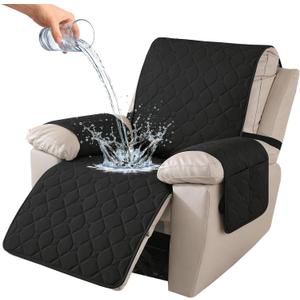 100% Waterproof Recliner Chair Covers, Recliner Cover Stay in Place, Chair Covers for Recliners, Recliner Covers Washable with Pocket, Elastic Straps for Pets, Dogs and Kids (Black, 30")